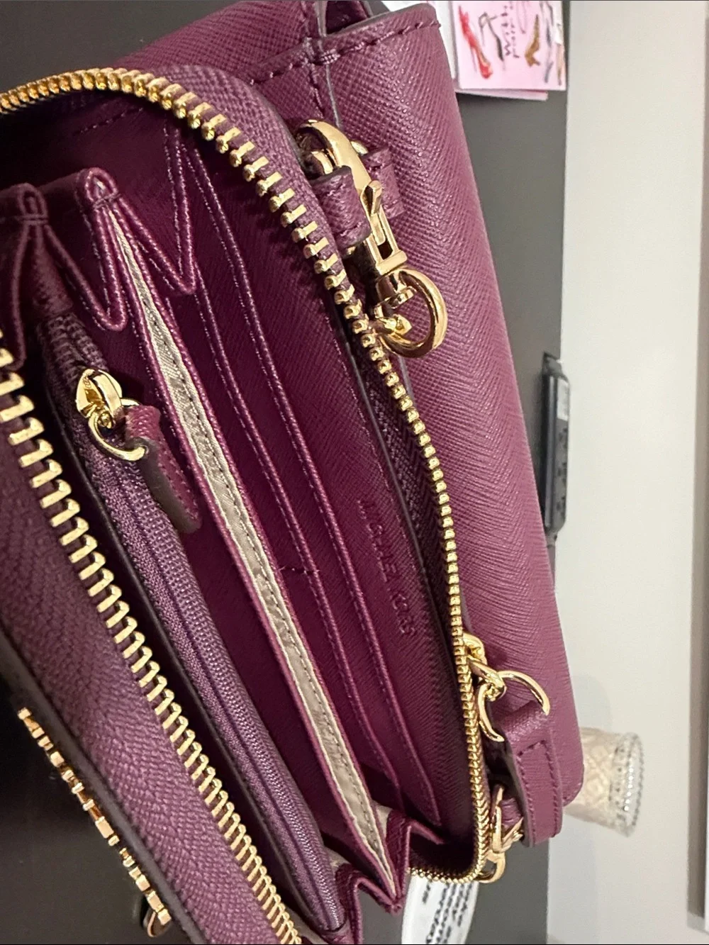 Michael Kors Pink Leather Clutch with Brown Logo Zip Wristlet